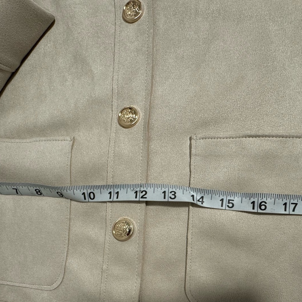 H&M Light Beige Faux Suede Jacket Blazer Size L Neutral Layering - Picture 5 of 8